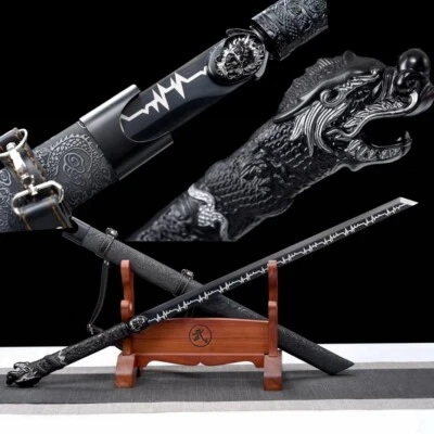 Black Manganese Steel Sharp Blade Japanese Sword Samurai Katana Dragon Handle - Image 1 of 4