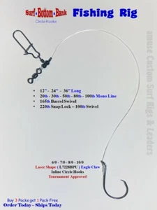 3 Carolina Bottom ( Circle ) Surf Fishing Rigs Striped Bass Drum Catfish - Picture 1 of 7