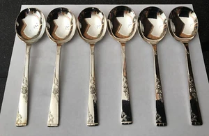 6 X SILVER PLATE 18cm ROSE GARDEN SOUP SPOONS ESS ESS SMITH SEYMOUR - CUTLERY - Picture 1 of 5