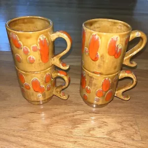 Mid-century modern, vintage matching coffee/tea cups; Stackable Brown And Orange - Picture 1 of 7
