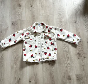 Lola & The Boys - Girls Strawberry White Denim Jacket Girls Sz. 7/8 - Picture 1 of 5