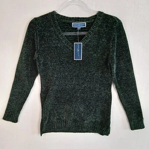 Karen Scott Petite Long Sleeve Chenille V-Neck Sweater Size PS Forest Green NWT - Picture 1 of 15
