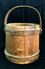 Antique 19th Century Primitive Wood Firkin Sugar Bucket Pail Oak Bentwood Handle