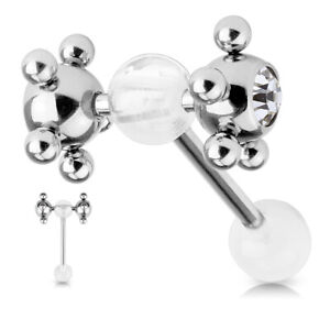 1 Pc UV Clear Ball With Clear CZ Multi Steel Ball Spinner Tongue Ring 14g 5/8"