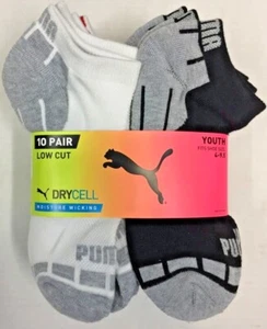 PUMA Youth 10 Pair Low Cut Drycell Moisture Wicking Socks Shoe Size 4-9.5 - Picture 1 of 1