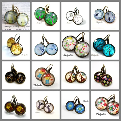 Ohrringe Cabochon Motive hinter Glas bronzefarben Geschenkidee verspielt Frauen - Bild 1 von 4