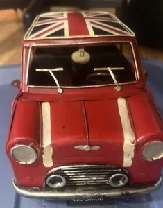 Decorative Metal Red Car Retro 1960 Style Rally Mini Cooper British Flag 12 Inch - Picture 1 of 24
