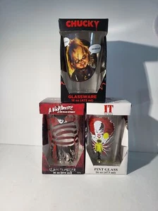 Juego de 3 vasos de pinta Halloween Scary - Chucky - Freddy - It Clown - 16 oz *NUEVO* - Imagen 1 de 7
