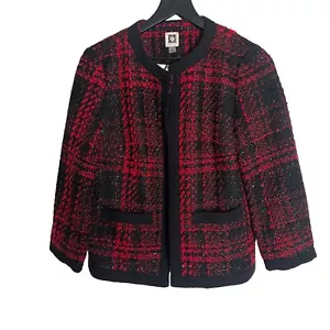 Ann Taylor Jacket Womens Size 6 Titian Red Twill Cardigan Blazer Glitter NWT - Picture 1 of 13
