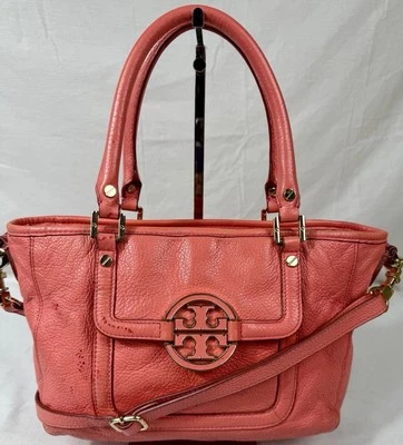 😎😎😎TORY BURCH Amanda CORAL Pebbled Leather Bag 2WAY Crossbody Double Handles - Image 1 of 4