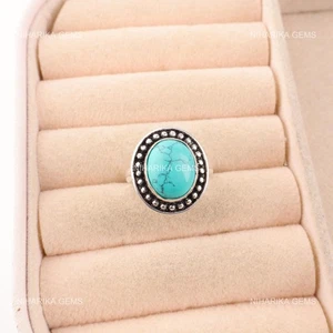 925 Argent Naturel Bleu Turquoise Neuf Promesse Solitaire Halloween Cadeau Bague - Picture 1 of 9