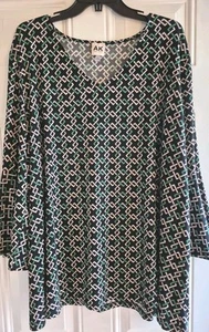 Blusa tejida elástica ANNE KLEIN - 3X - cuello en V, mangas 3/4 con volante grande - Imagen 1 de 4