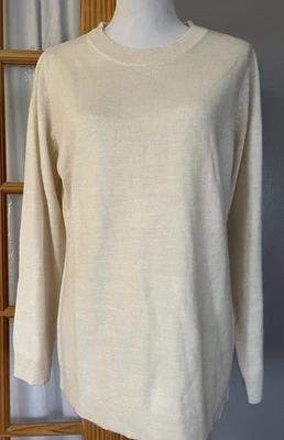 Suéter Pullover New York & Co Para Mujer Talla L Marfil Tejido Cuello Redondo Preppy Academia Foto 1 de 4