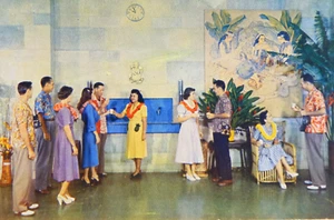 DOLE PIÑA PLANTA LOBBY AÑOS 50 HONOLULU HAWAII TARJETA POSTAL FUENTE DE JUGO AÑOS 50 - Imagen 1 de 4