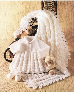 Shawl matinee coat booties knitting pattern baby copy 4 & 8 ply Premmie to 6 mth - Picture 1 of 2