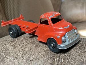 Vintage 6" 1950s Red Toy Log Truck Unbranded Diecast  Metal HUBLEY Structo?