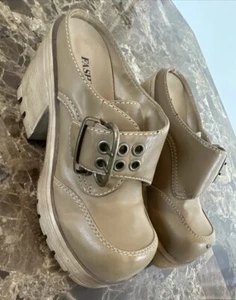 Vintage 90s y2k Chunky Heel Platform Shoes Slides Sandal Boot Goth Squareish Toe - Picture 1 of 23