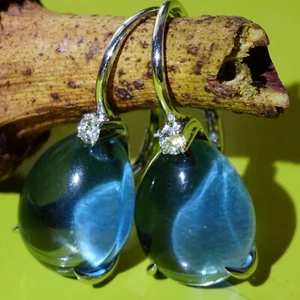 Earrings blue topaz brilliant waterdrops 750 white gold adorable 12.45 ct 0.05 - Picture 1 of 7