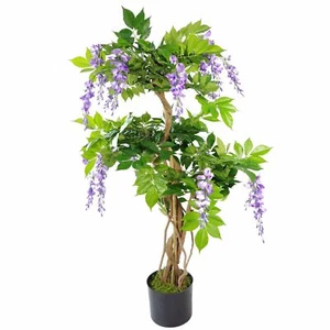 Artificial Flower Plant Tree 110cm Purple Wisteria Blossom Real Wood Trunk - Picture 1 of 3