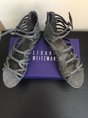NIB $398 Stuart Weitzman Athens Metallic Gladiator Sandal Pewter Size 7.5 - Image 1 of 2