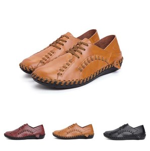 Mens Outdoor Handwork Lace Up Flat Heel Comfort Leisure Leather Driving Shoes 