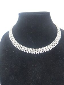 STERLING SILVER WIDE WOVEN CHAIN COLLAR NECKLACE 17.75in /134grams