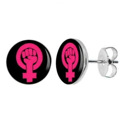 PENDIENTES PUÑO ELÉCTRICO NIÑA 10mm Acero Inoxidable Tachuela Resistencia Feminista Foto 1 de 4