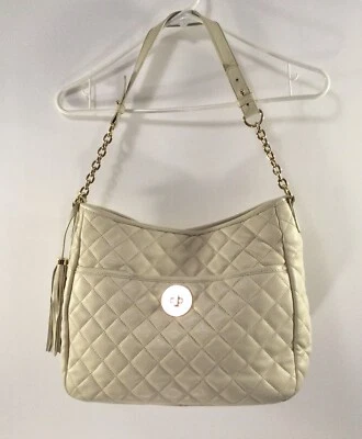 Isaac Mizrahi Acolchado Marfil Cuero Bolso Cartera Acentos Dorados Correa para el Hombro Borla Foto 1 de 4