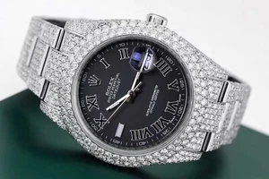 Rolex Datejust II 41mm Stainless Steel Diamond Men's Watch Black Roman Dial - Picture 1 of 9