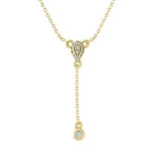 14k Yellow Gold 1/10 Cttw Diamond Necklace 18" Silver Chain Gift for Women - Picture 1 of 5