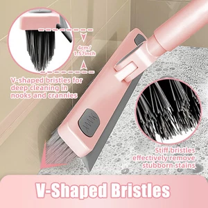 Floor Scrub Brush with Long Handle 58'’ Telescopic Handle 2 in 1 Scrape Brush - Picture 1 of 9
