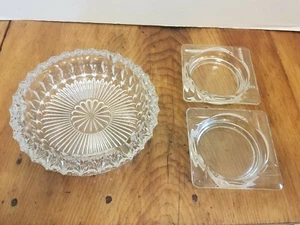 3 Vintage Crystal Clear Glass Ashtrays Tabletop ashtrays Mad Men - Picture 1 of 4