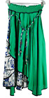 Women Small Midi Green Wrap Over Blue and White Floral Elastic Waist Skirt