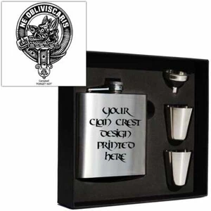 Art Pewter Campbell Clan Crest 6oz Hip Flask Box Set (S) HF6 S-C9 Scottish - Picture 1 of 2