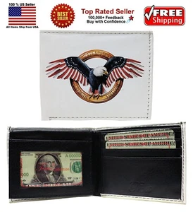 USA Eagle Independence Freedom United States Leather Bi-Fold Bifold Wallet - Picture 1 of 6