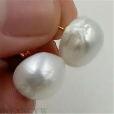 12-14MM Mabe White Baroque Pearl 18K Gold Earrings Chain Ma Bei Cultivation