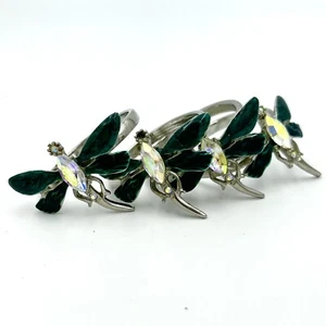4 Cloisonne Style Dragonfly Napkin Rings Gem Acrylic Metal Silver Tone Whimsical - Picture 1 of 6