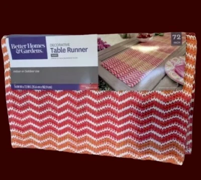 Better Homes & Gardens Table Runner Warm Striped Chevron 14 x 72" Orange Red NWT - Image 1 of 4