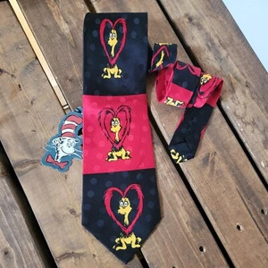 Vintage Dr. Seuss Hearts Silk Necktie Valentines Day New With Tags Red Black - Picture 1 of 6