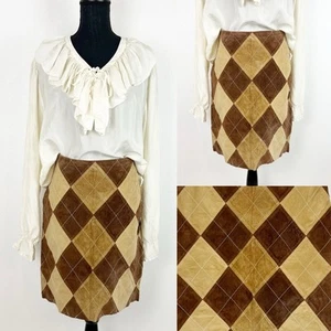 Vintage Hillard & Hanson Leather Pencil Skirt Patchwork Stitched Brown Tan 8 - Picture 1 of 13