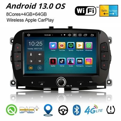 64GB Android 13 CarPlay Autoradio 8-Kern GPS DAB+ Fiat 500/500C/500S/500E Hybrid - Bild 1 von 4