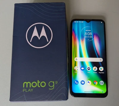 Motorola Moto G9 Play smartphone, 64GB, Unlocked, Boxed, Sapphire Blue, XT2083-3 - Image 1 of 4