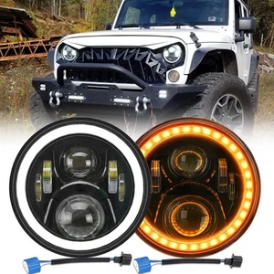 7'' LED Headlights Projector DRL Halo Angel Eyes For Jeep Wrangler JK 2007-2018 - Picture 1 of 12
