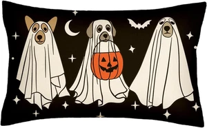 Halloween Dog Ghost Outdoor Pillow Covers 12X20, Fall Autumn Black White Lumbar - Picture 1 of 12
