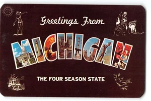 Postal Saludos desde Michigan Cuatro Temporadas State Dexter Press Cromo - Imagen 1 de 2