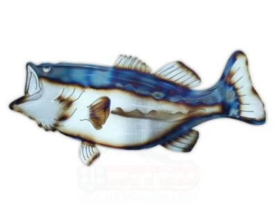 Large Mouth BASS Fish - Huge 30" wide - Hand Made Metal Art Sculpture - Torched - Изображение 1 из 4