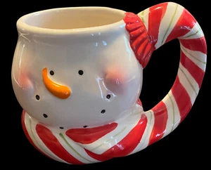 snowman christmas mug red white stripes - Picture 1 of 13