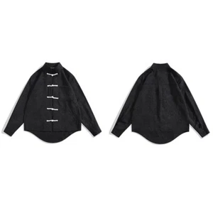Men Ethnic Chinese Tang Suit Top Jacquard Shirt Frog Button Blouse Office Daily - Bild 1 von 6