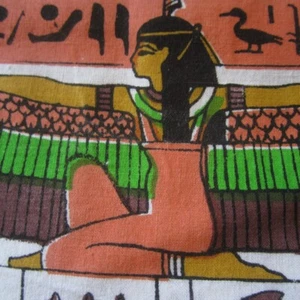 234cm x 153cm Egyptian Novelty Hieroglyphs Brown Orange Vintage Cotton Fabric - Picture 1 of 12