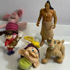 Five Disney Figures, Posable And Plush Piglet Dopey Boo Nalla Chief Powhattan